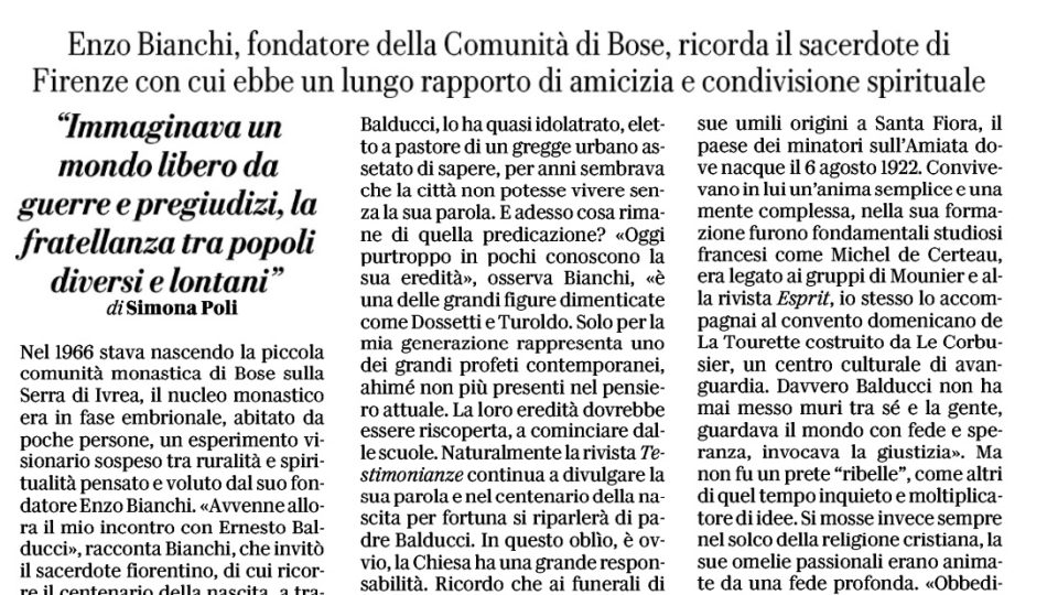Repubblica - "Caro Padre Balducci" 08 04 2022
